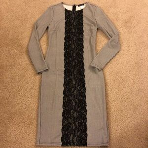 Venus black and white dress with lace down middle